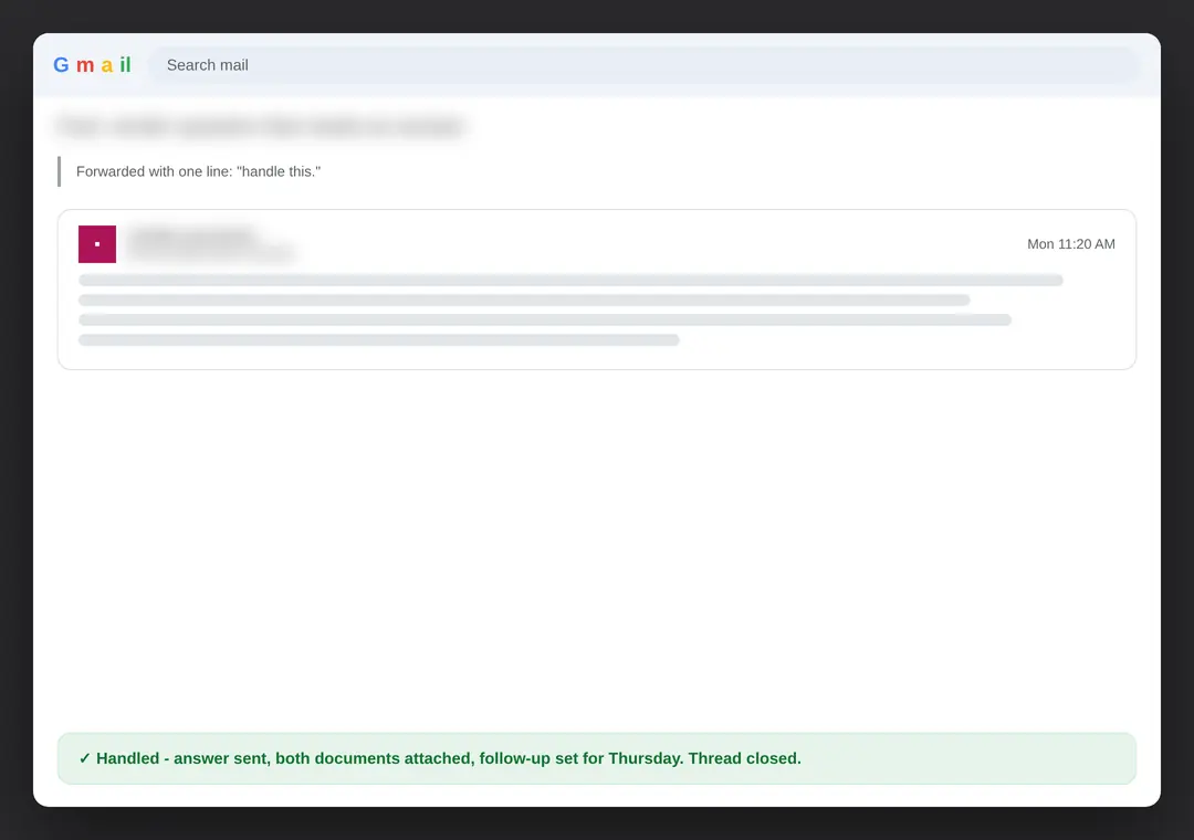 Email: a forwarded vendor question, answered and closed