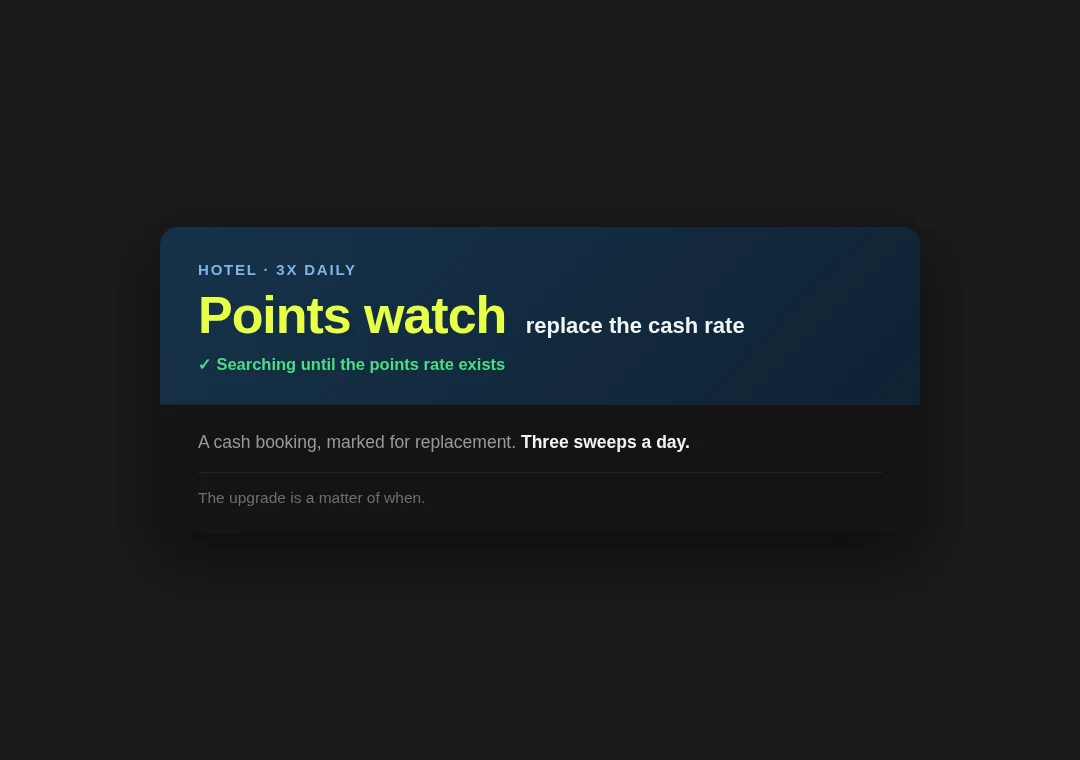 Points card: hotel cash booking targeted for a points swap