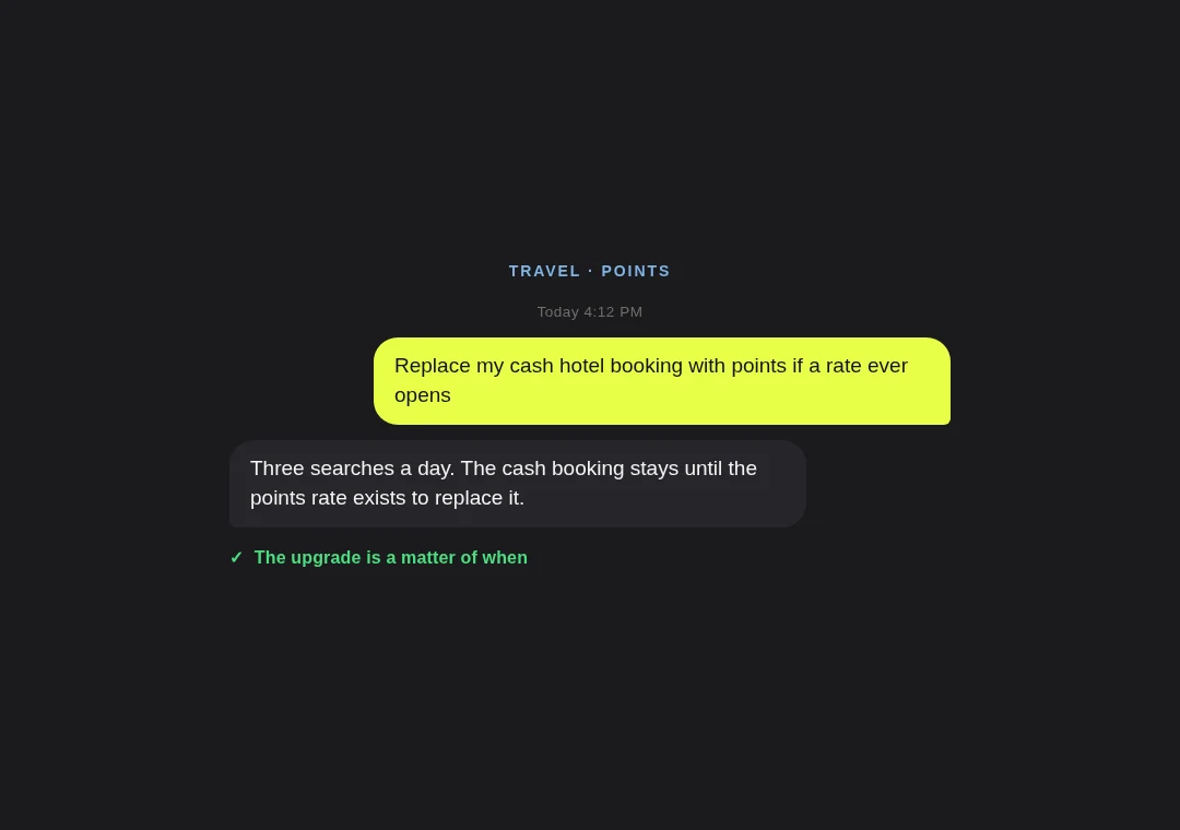 Points card: hotel cash booking targeted for a points swap