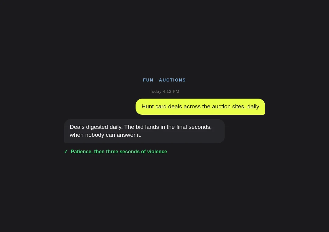 Auction card: deals sniped in the final seconds