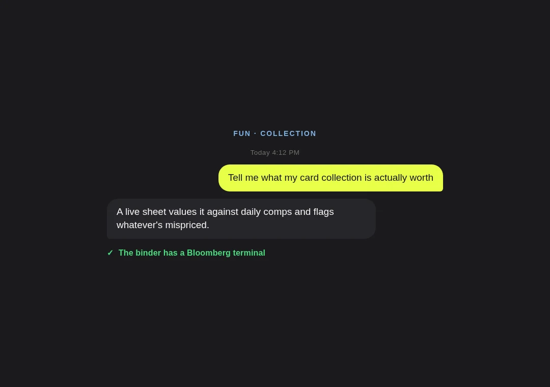 Scorecard card: collection valued live against daily comps