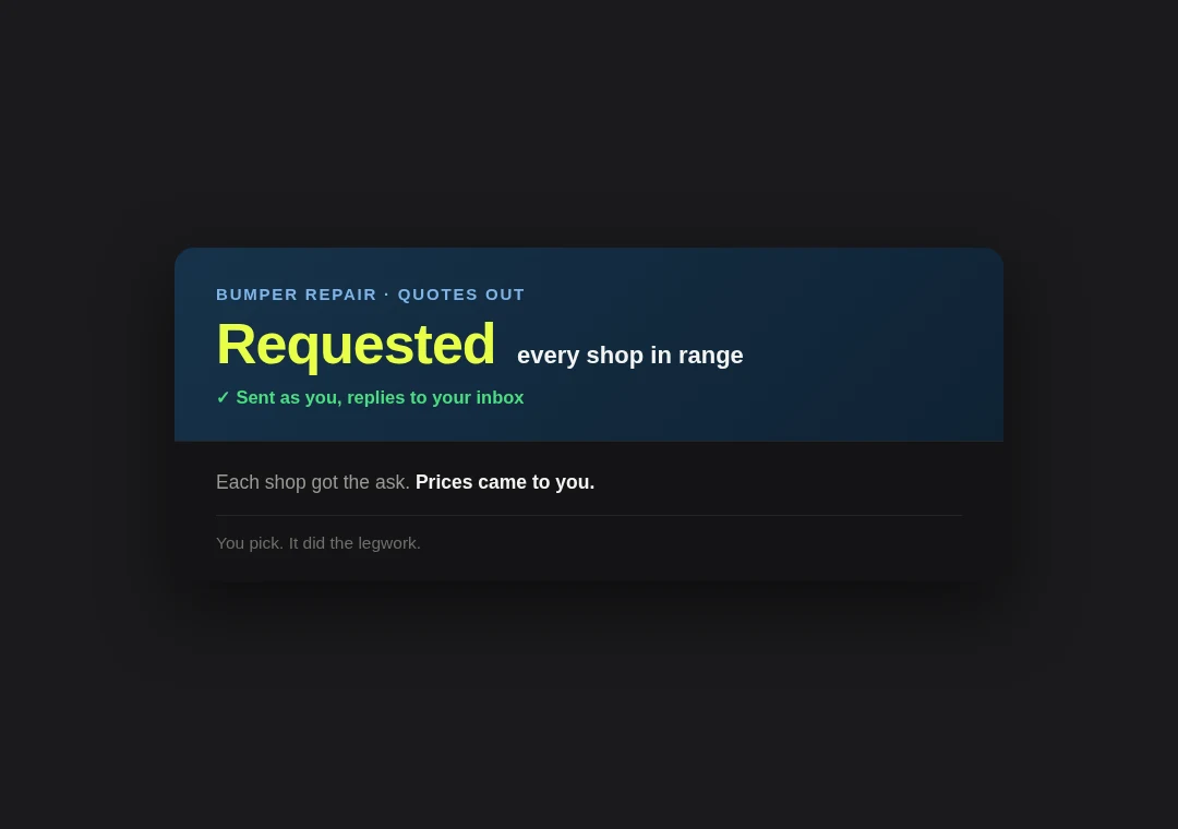 Quote card: bumper repair shops sent quote requests as him