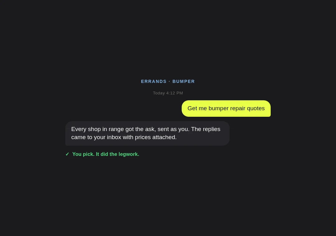 Quote card: bumper repair shops sent quote requests as him