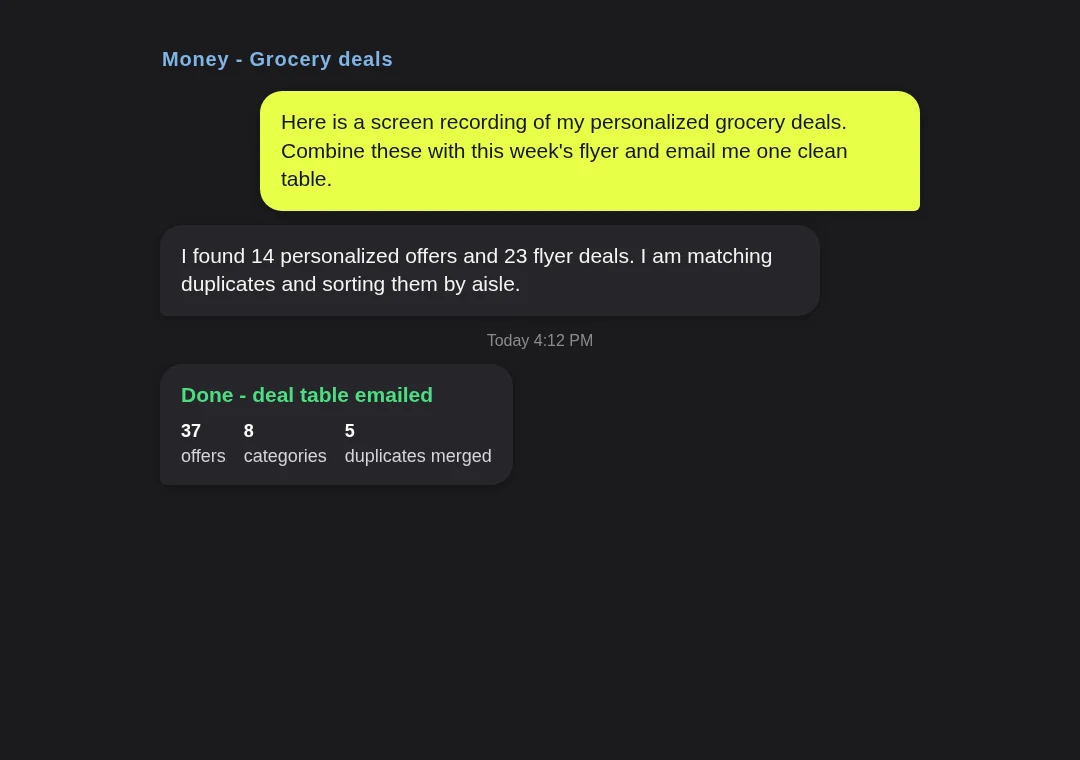 Money card: personalized grocery offers combined with weekly flyer deals in one table